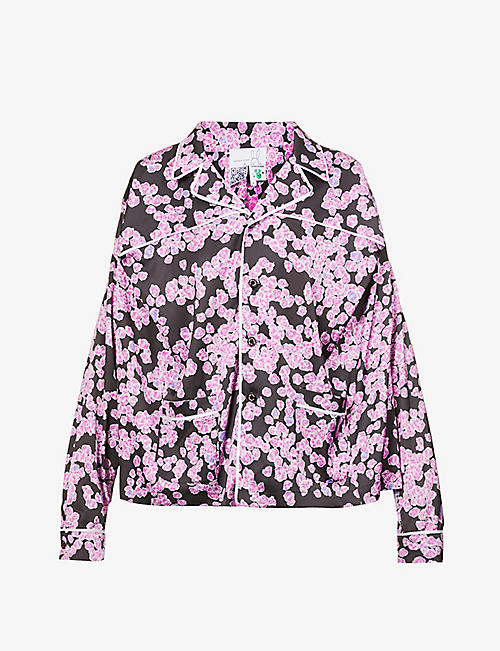 NATASHA ZINKO: Floral-print contrast-piping woven pyjama top