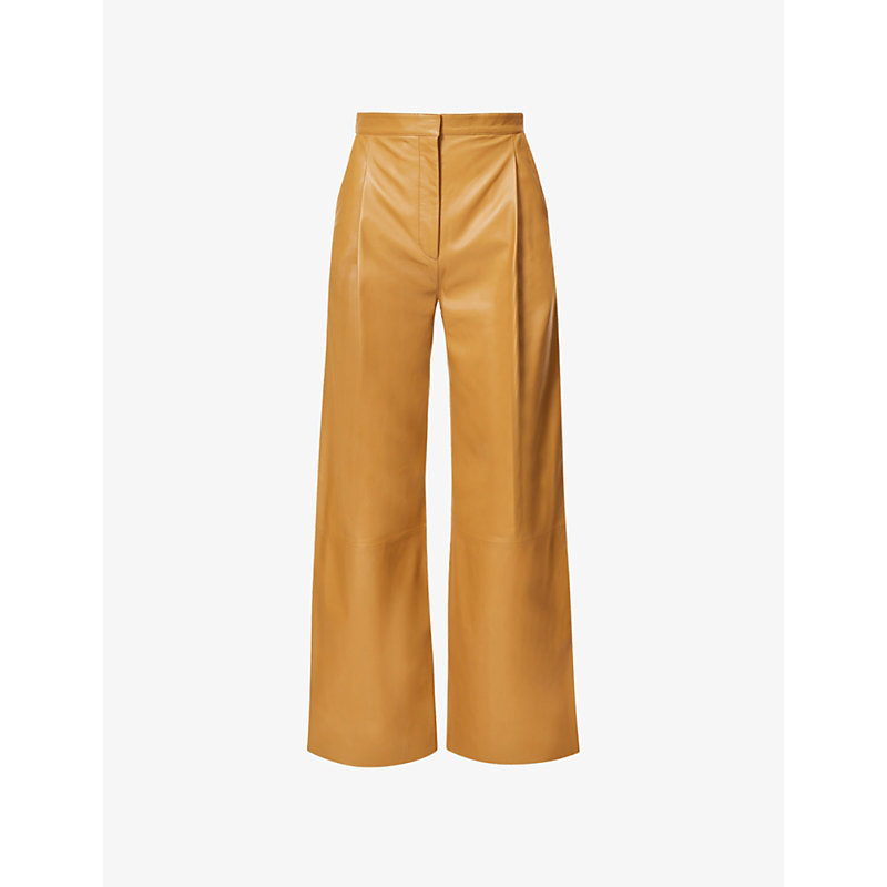 Camilla And Marc Womens Nutmeg Roma Pleated Wide-leg Mid-rise Leather Trousers