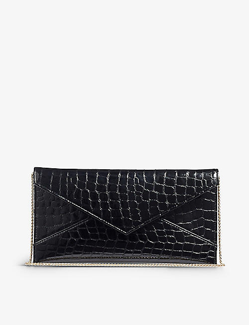 LK BENNETT: Kendall crocodile-effect patent-leather clutch bag