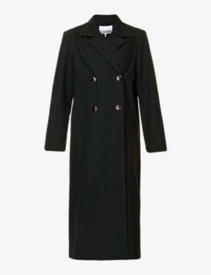Ganni Double-breasted Striped Coat In Black