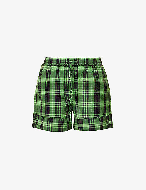 GANNI: Checked seersucker organic-cotton and recycled-polyester blend shorts