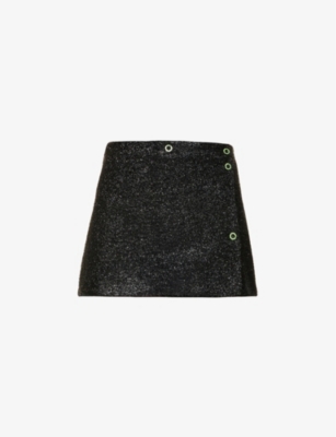 Ganni Button Detail Sparkle Mini Skirt In Black