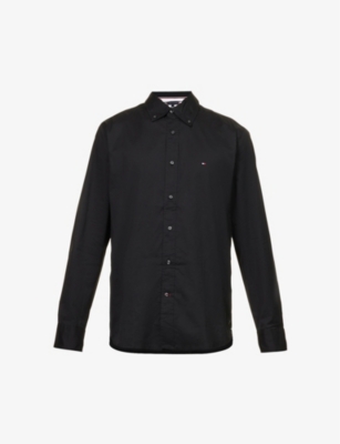 Tommy Hilfiger Core Logo-embroidered Regular-fit Cotton-poplin Shirt In Black
