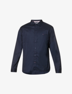 Tommy Hilfiger Core Logo-embroidered Regular-fit Cotton-poplin Shirt In Blue