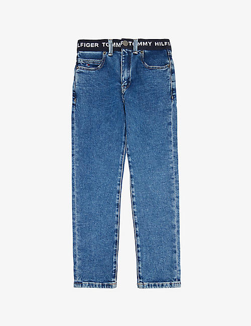 TOMMY HILFIGER: Logo-tape regular-fit stretch-denim jeans 6-16 years