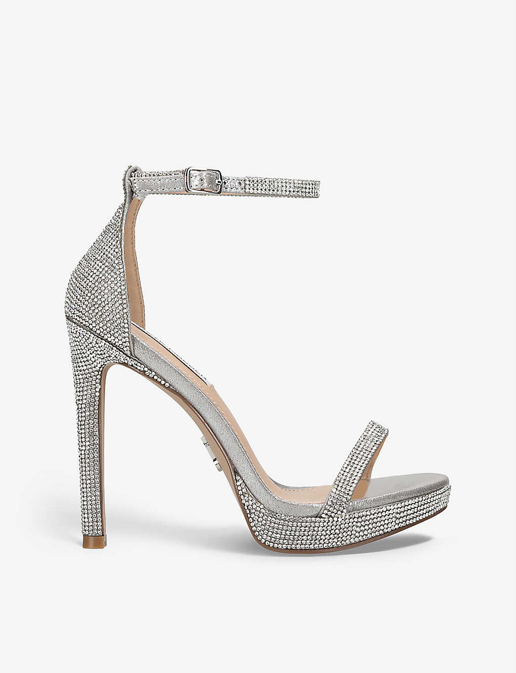 Steve Madden Womens Silver Milano-r Strappy Rhinestone-embellished Sandals