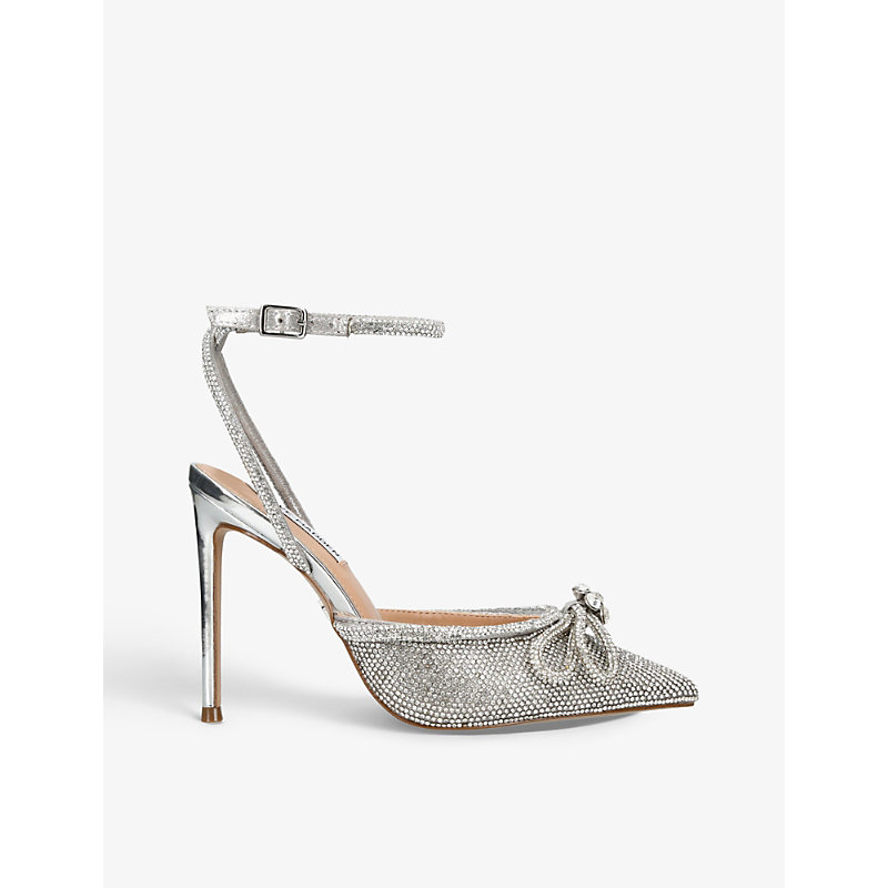 Steve Madden Womens Silver Viable Rhinestone-embellished Pointed-toe Sandals