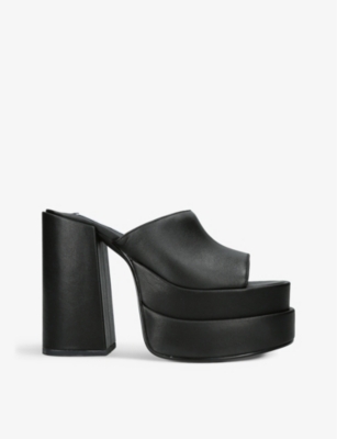 STEVE MADDEN STEVE MADDEN WOMEN'S BLACK CAGEY LEATHER PLATFORM SANDALS,61344649