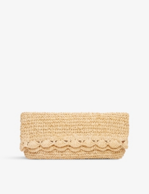 THE WHITE COMPANY THE WHITE COMPANY WOMEN'S NATURAL FOLD-OVER SCALLOPED-EDGE STRAW CLUTCH BAG 61346292