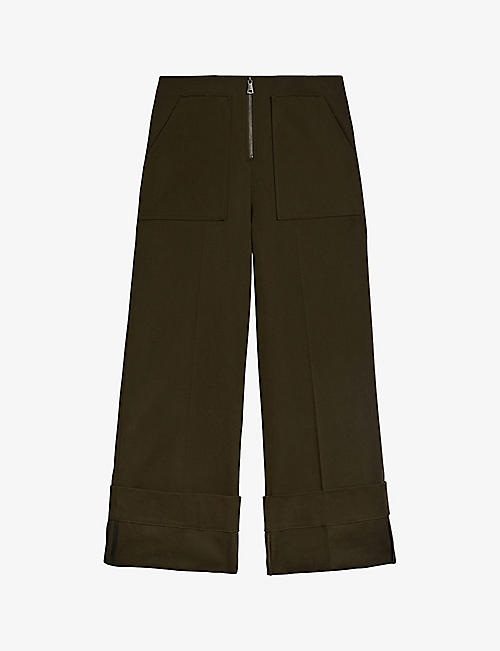 TED BAKER: Liziya wide-fit stretch-cotton turn-up trousers