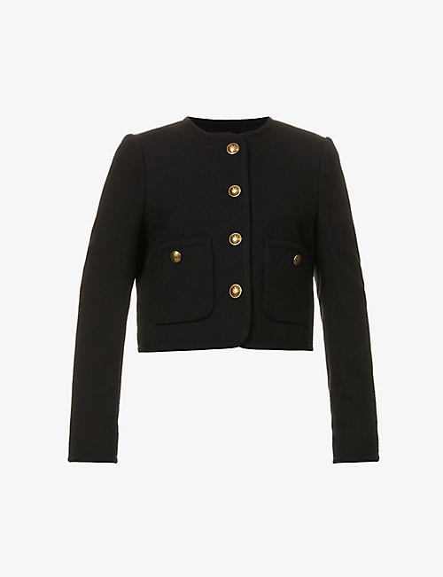 ME AND EM: Cropped buttoned stretch-wool blend jacket
