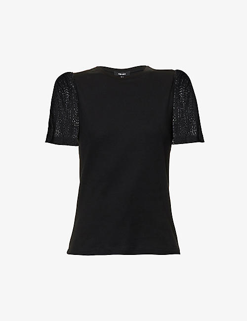 ME AND EM: Lace short sleeve cotton-jersey top