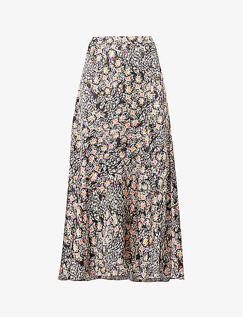 ME AND EM: Winter kyoto garden print recycled-polyester blend midi skirt