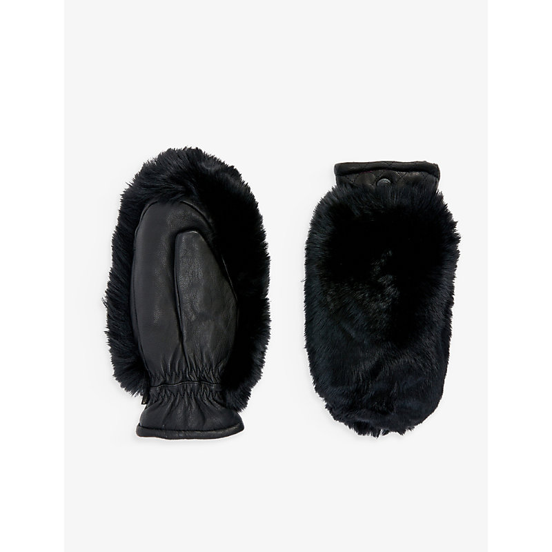 Goldbergh Womens Black Hill Leather And Faux-fur Mittens