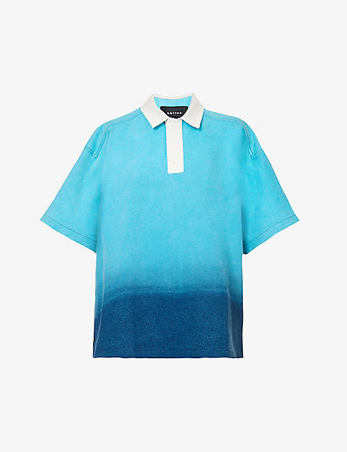 BOTTER: Gradient-embellished oversized-fit organic-denim polo shirt