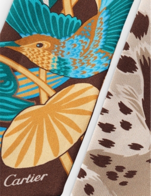 Cartier Panther In The Jungle Graphic-print Silk-twill Headband In Beige