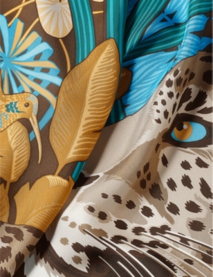 Shop Cartier Panther In The Jungle Graphic-print Silk-twill Scarf In Beige