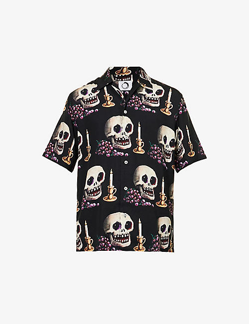 ENDLESS JOY: Memento Mori skull-pattern relaxed-fit woven shirt