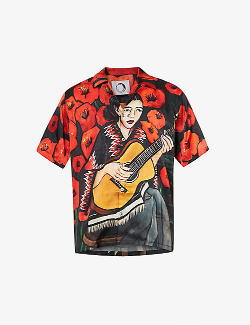 ENDLESS JOY: Vargas graphic-print silk-satin shirt