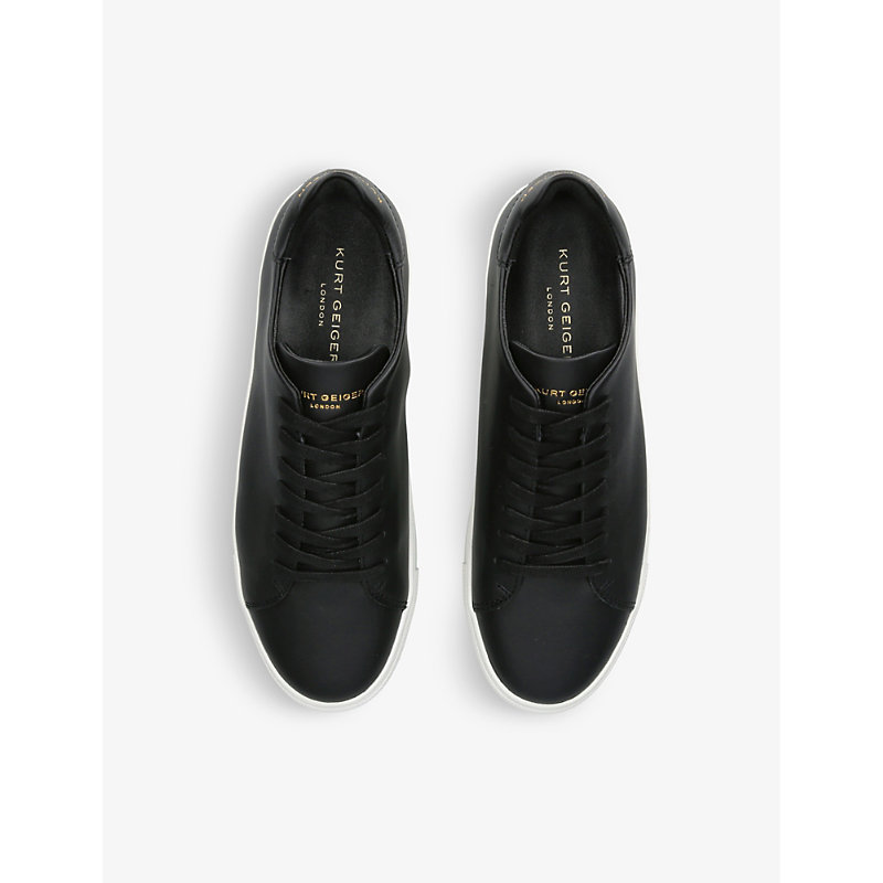 Shop Kurt Geiger Lennon Logo-embossed Leather Low-top Trainers In Black