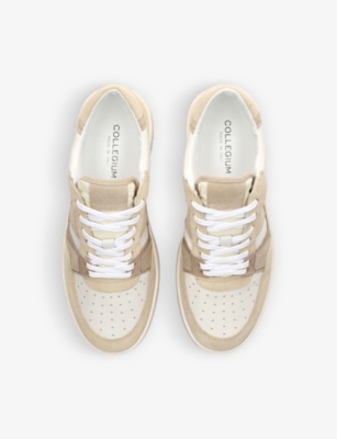 Shop Collegium Alpha Leather And Suede Low-top Trainers In Beige