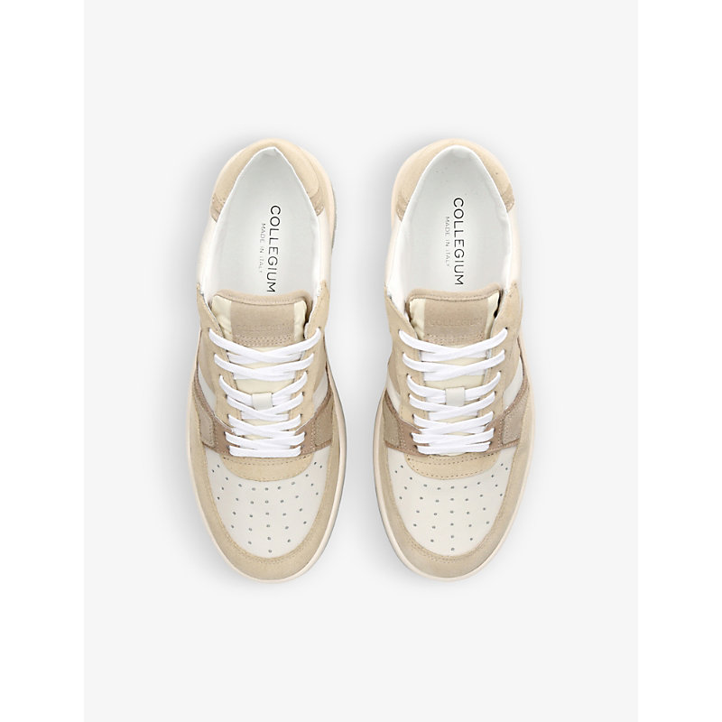 Shop Collegium Men's Beige Alpha Leather And Suede Low-top Trainers