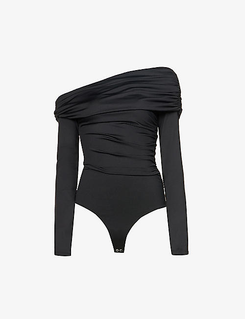 AGOLDE: Kira asymmetrical-neckline recycled polyester-blend bodysuit