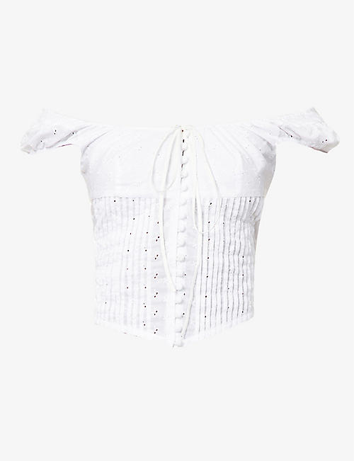 MIRROR PALAIS: Broderie anglaise slim-fit cotton top