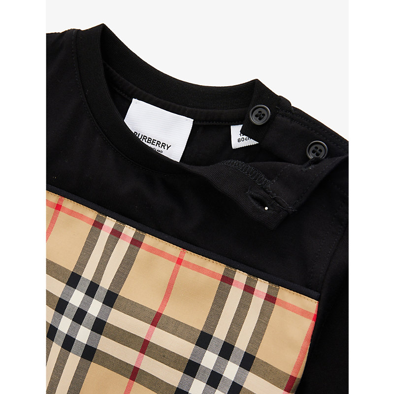 Shop Burberry Black Cedar Check-print Cotton-jersey T-shirt 6-24 Months