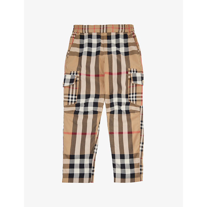 BURBERRY BURBERRY BOYS ARCHIVE BEIGE IP CHK KIDS CONTRAST-CHECK COTTON JOGGING BOTTOMS 3-14 YEARS,61383990