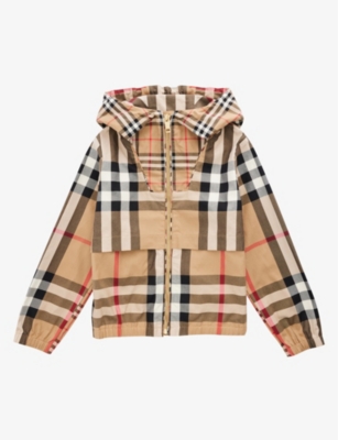 BURBERRY: Contrast-check cotton hooded jacket 6-14 years