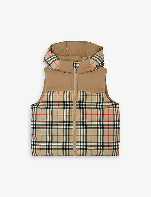 BURBERRY: Reversible check shell-down puffer gilet 8-14 years