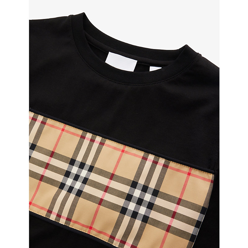 Shop Burberry Cedar Check-print Cotton-jersey T-shirt 3-14 Years In Black