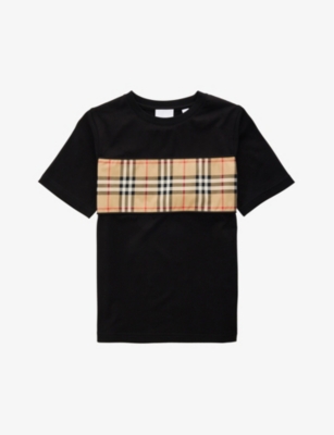 Burberry Boys Black Kids Cedar Check-print Cotton-jersey T-shirt 3-14 Years