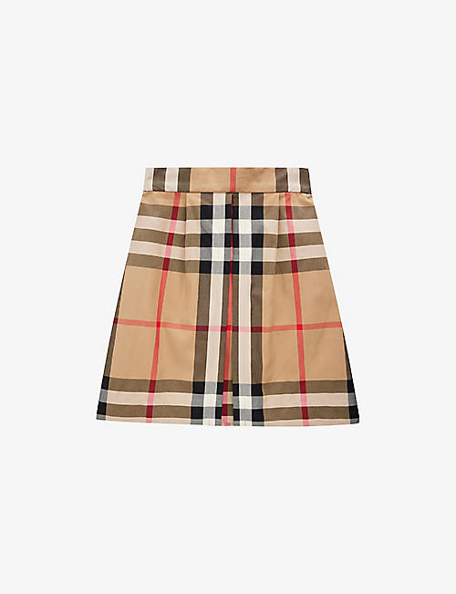 BURBERRY: Checked pleated cotton skirt 4-14 years