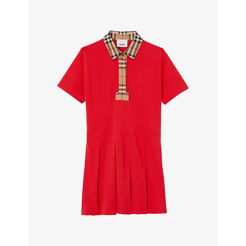 BURBERRY BURBERRY GIRLS BRIGHT RED KIDS SIGRID VINTAGE CHECK-PRINT STRETCH-COTTON DRESS 3-14 YEARS,61387905