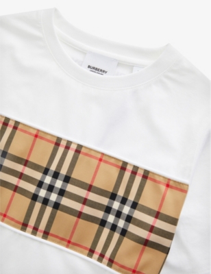 Shop Burberry Cedar Check-print Cotton-jersey T-shirt 3-14 Years In White