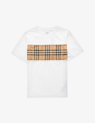 Shop Burberry Boys White Kids Cedar Check-print Cotton-jersey T-shirt 3-14 Years