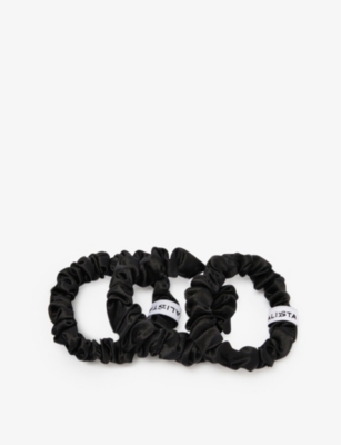 Minimalista The Hair Cloud Small Silk Scrunchies Set Of Three In Noir