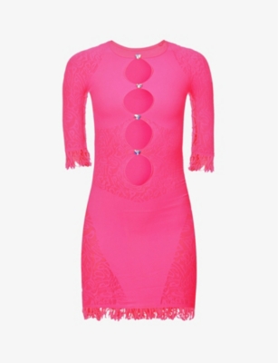 open lace back dress Goldie Pink Floral Print Chiffon Long-Sleeve Wrap Mini Dress – Club L  London main image 1