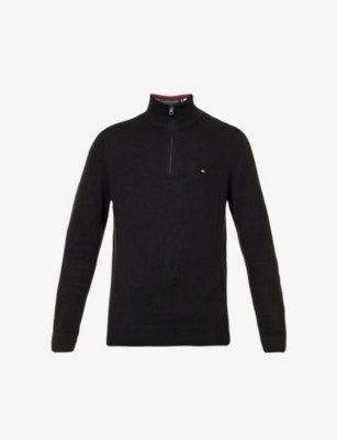 TOMMY HILFIGER TOMMY HILFIGER MEN'S BLACK PIMA LOGO-EMBROIDERED COTTON-CASHMERE BLEND JUMPER,61394859