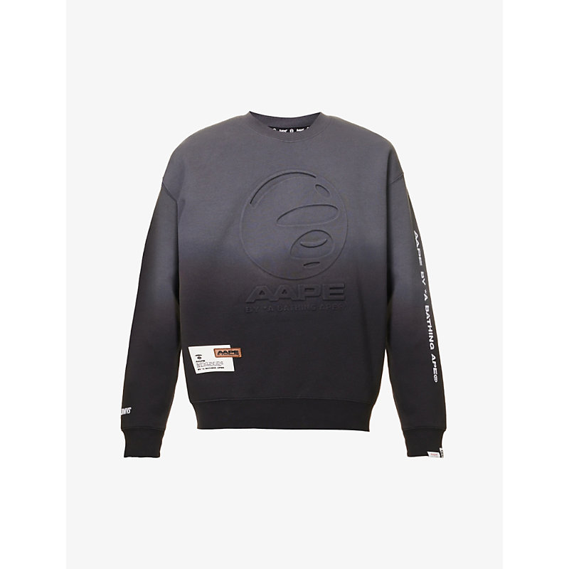 Aape Mens Black Grey Brand-embossed Gradient Relaxed-fit Cotton-blend Sweatshirt