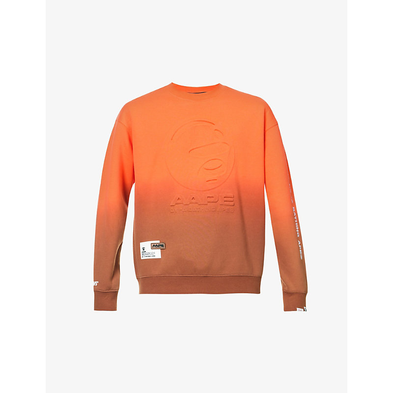 Aape Mens Orange Brand-embossed Gradient Relaxed-fit Cotton-blend Sweatshirt