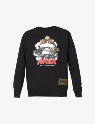 Aape Mens Black R Graphic-print Cotton-blend Sweatshirt