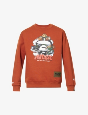 Aape Mens Orange R Graphic-print Cotton-blend Sweatshirt