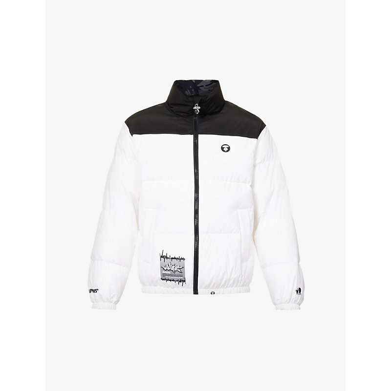 Aape Mens White Logo-appliqué Funnel-neck Boxy-fit Shell-down Jacket
