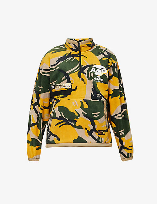 AAPE: Camouflage-pattern brand-embroidered oversized-fit quarter-zip fleece sweatshirt
