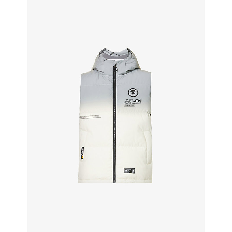 Aape Mens White Brand-patch Hooded Shell-down Gilet