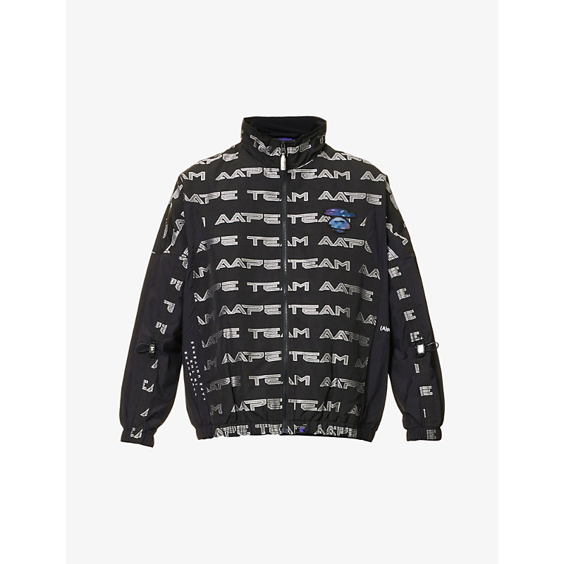 Aape Mens Black All-over Brand-pattern Boxy-fit Shell Jacket