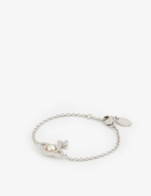 Vivienne Westwood Jewellery Olympia Brass And Cubic Zirconia Bracelet In Platinum / Creamrose